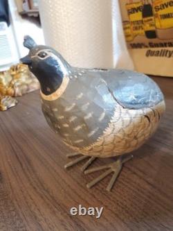 Folk art boxes hand carved pair of 2 quail oak wood by Palecek box oakwood