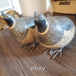 Folk art boxes hand carved pair of 2 quail oak wood by Palecek box oakwood