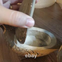 Folk art boxes hand carved pair of 2 quail oak wood by Palecek box oakwood