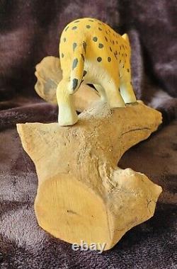 Folk art wood carving of Spotted wild cat by Ted Smith of Swannanoa, NC, 1993