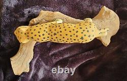 Folk art wood carving of Spotted wild cat by Ted Smith of Swannanoa, NC, 1993