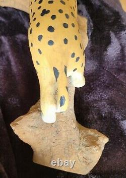 Folk art wood carving of Spotted wild cat by Ted Smith of Swannanoa, NC, 1993