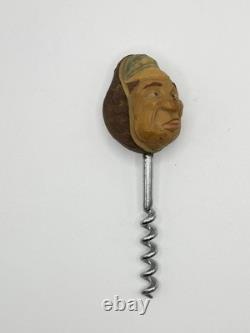 French Carved Corozo Nut Corkscrew Folk Art