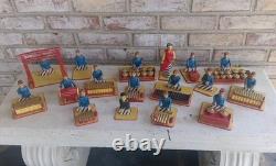 Full Set Of 17 Wooden Hand Carved Musicians Mid-century Rare Vintage Folk Art