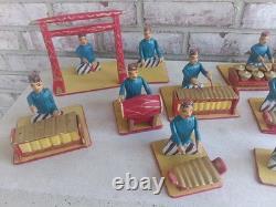 Full Set Of 17 Wooden Hand Carved Musicians Mid-century Rare Vintage Folk Art