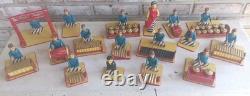 Full Set Of 17 Wooden Hand Carved Musicians Mid-century Rare Vintage Folk Art