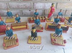 Full Set Of 17 Wooden Hand Carved Musicians Mid-century Rare Vintage Folk Art