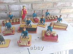 Full Set Of 17 Wooden Hand Carved Musicians Mid-century Rare Vintage Folk Art