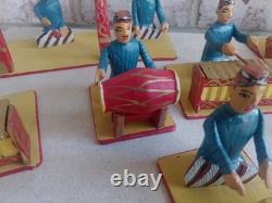 Full Set Of 17 Wooden Hand Carved Musicians Mid-century Rare Vintage Folk Art
