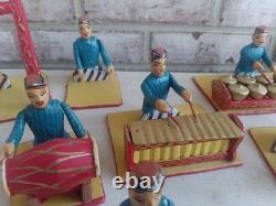 Full Set Of 17 Wooden Hand Carved Musicians Mid-century Rare Vintage Folk Art