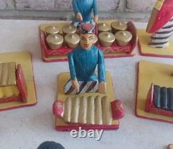 Full Set Of 17 Wooden Hand Carved Musicians Mid-century Rare Vintage Folk Art