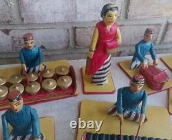 Full Set Of 17 Wooden Hand Carved Musicians Mid-century Rare Vintage Folk Art