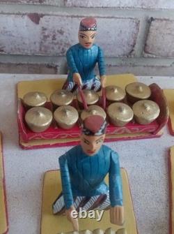 Full Set Of 17 Wooden Hand Carved Musicians Mid-century Rare Vintage Folk Art