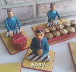 Full Set Of 17 Wooden Hand Carved Musicians Mid-century Rare Vintage Folk Art