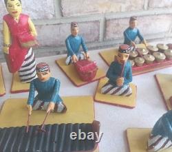 Full Set Of 17 Wooden Hand Carved Musicians Mid-century Rare Vintage Folk Art