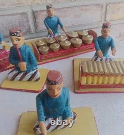 Full Set Of 17 Wooden Hand Carved Musicians Mid-century Rare Vintage Folk Art