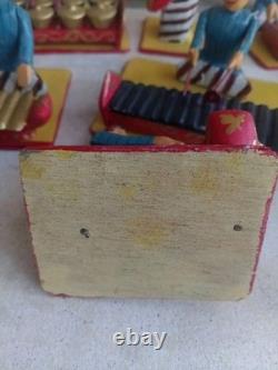 Full Set Of 17 Wooden Hand Carved Musicians Mid-century Rare Vintage Folk Art