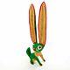 Green Rabbit Oaxacan Alebrije Wood Carving Mexican Art Animal Sculpture Painting