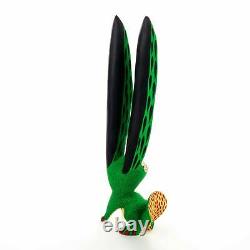 GREEN RABBIT Oaxacan Alebrije Wood Carving Mexican Art Animal Sculpture Painting