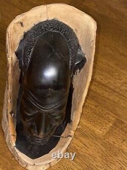 Genuine African Folk Art Small Bust Of A Head Hand Carved & Signed By Artist