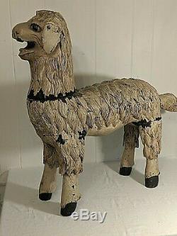 Gorgeous Large Antique Carved Wood Painted Sheep Lamp Nativity Folk Art