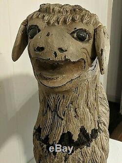 Gorgeous Large Antique Carved Wood Painted Sheep Lamp Nativity Folk Art