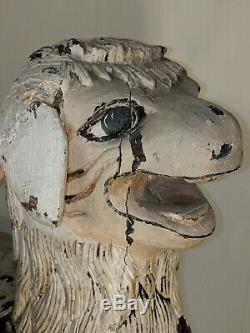 Gorgeous Large Antique Carved Wood Painted Sheep Lamp Nativity Folk Art