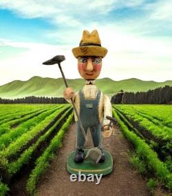 Great 2004 Folk Art Hand Carved Farmer by Robert Holland East Longmeadow Mass 8