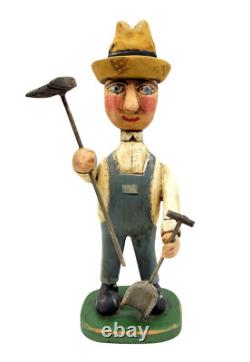 Great 2004 Folk Art Hand Carved Farmer by Robert Holland East Longmeadow Mass 8