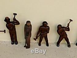 Great 9 Wpa Ashcan School Folk Art Wood Carvings Of Workers W Sledge Hammers