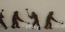 Great 9 Wpa Ashcan School Folk Art Wood Carvings Of Workers W Sledge Hammers