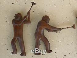 Great 9 Wpa Ashcan School Folk Art Wood Carvings Of Workers W Sledge Hammers