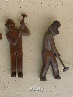 Great 9 Wpa Ashcan School Folk Art Wood Carvings Of Workers W Sledge Hammers