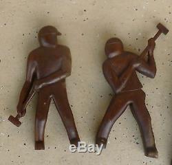 Great 9 Wpa Ashcan School Folk Art Wood Carvings Of Workers W Sledge Hammers