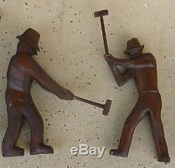 Great 9 Wpa Ashcan School Folk Art Wood Carvings Of Workers W Sledge Hammers