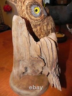 Great Horned Owl BEAUTIFUL Carved Painted Wood Folk Art Bird MAINE Artist LOOK