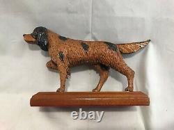 Great c1916 Folk Art Carved Wood & Painted German Longhaired Pointer Dog A. M. F