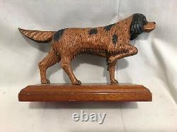 Great c1916 Folk Art Carved Wood & Painted German Longhaired Pointer Dog A. M. F