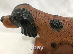 Great c1916 Folk Art Carved Wood & Painted German Longhaired Pointer Dog A. M. F