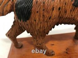 Great c1916 Folk Art Carved Wood & Painted German Longhaired Pointer Dog A. M. F