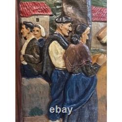 Greek Folk Art, hand carved, rich color, wood, lightweight, small fishing town