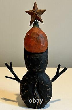Greg Guedel Folk Art Original Carved Wood Cat Jack O'lantern Vtg Signed & Dated