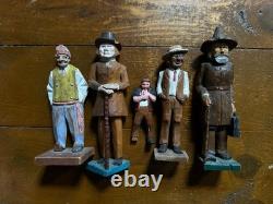 Group 1930s Antique Folk Art Hand Carved Wood Figurines Sculptures Men Painted
