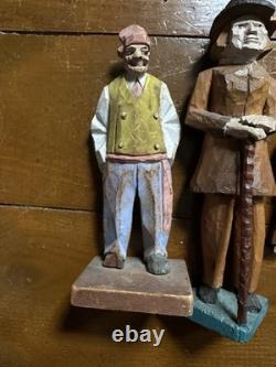 Group 1930s Antique Folk Art Hand Carved Wood Figurines Sculptures Men Painted