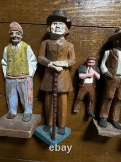 Group 1930s Antique Folk Art Hand Carved Wood Figurines Sculptures Men Painted