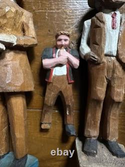 Group 1930s Antique Folk Art Hand Carved Wood Figurines Sculptures Men Painted