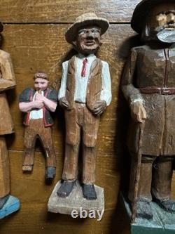 Group 1930s Antique Folk Art Hand Carved Wood Figurines Sculptures Men Painted