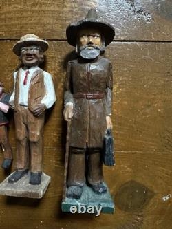 Group 1930s Antique Folk Art Hand Carved Wood Figurines Sculptures Men Painted