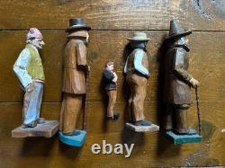 Group 1930s Antique Folk Art Hand Carved Wood Figurines Sculptures Men Painted