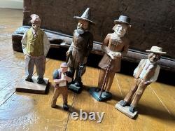 Group 1930s Antique Folk Art Hand Carved Wood Figurines Sculptures Men Painted